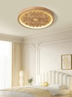 침실 램프 크림 스타일 새로운 예술 조각 프랑스 꽃 램프 심플한 원형 모조 목재 색상 룸 천장 램프 - 이미지 2