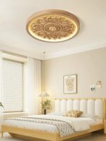 침실 램프 크림 스타일 새로운 예술 조각 프랑스 꽃 램프 심플한 원형 모조 목재 색상 룸 천장 램프 - 이미지 3