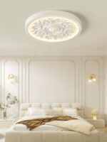 침실 램프 크림 스타일 새로운 예술 조각 프랑스 꽃 램프 심플한 원형 모조 목재 색상 룸 천장 램프 - 이미지 4