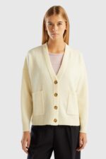 이탈리아 오리지널 봄/가을 공식 홈페이지 신제품 베네통 포켓 여성용 배트 슬리브 루즈 니트 카디건 - 이미지 5