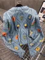 바다 꽃 부드러운 글루티너스 3차원 크로셰 꽃 니트 풀오버 프린트 스웨터 여성용 루즈 레이지 스타일 니트 탑 - 이미지 3