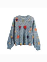 바다 꽃 부드러운 글루티너스 3차원 크로셰 꽃 니트 풀오버 프린트 스웨터 여성용 루즈 레이지 스타일 니트 탑 - 이미지 5