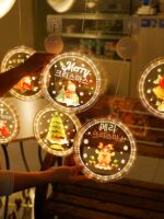 크리스마스 LED 장식용 발광 도어 걸이 크리스마스 트리 쇼핑몰 창문 분위기 조명 페인트 원형 흡착식 걸이 조명