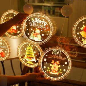 크리스마스 LED 장식용 발광 도어 걸이 크리스마스 트리 쇼핑몰 창문 분위기 조명 페인트 원형 흡착식 걸이 조명