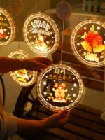 크리스마스 LED 장식용 발광 도어 걸이 크리스마스 트리 쇼핑몰 창문 분위기 조명 페인트 원형 흡착식 걸이 조명 - 이미지 2