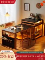 Xizhi 체리 나무 섬 식탁 통합 다기능 가정용 소형 아파트 단단한 나무 접이식 바 테이블 록 보드 식탁