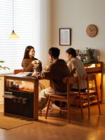 Xizhi 체리 나무 섬 식탁 통합 다기능 가정용 소형 아파트 단단한 나무 접이식 바 테이블 록 보드 식탁 - 이미지 2