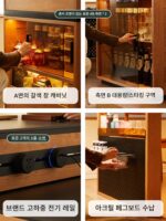 Xizhi 체리 나무 섬 식탁 통합 다기능 가정용 소형 아파트 단단한 나무 접이식 바 테이블 록 보드 식탁 - 이미지 4