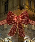 크리스마스 장식 네트워크 유명인 펀치 카드 빛나는 큰 리본 야외 대형 벽 외관 쇼핑몰 호텔 장식 - 이미지 3