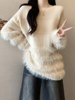 올해 봄, 가을 여성들에게 인기 있는 아름다운 스웨터, 뚱뚱한 여성을 위한 큰 사이즈, 슬리밍, 고급 디자인, 술 장식 니트 스웨터 상의 - 이미지 3