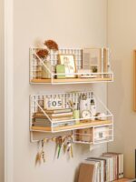 견고한 원목 벽걸이 책장 벽걸이형 원줄보드 크리에이티브 장식선반 벽펀치프리 라이트캣선반 - 이미지 5