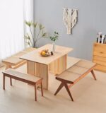 찬디가르 의자 라탄 롱 벤치 홈 솔리드 우드 다이닝 의자 일본식 통나무 롱 벤치 침대 끝 벤치 신발 벤치 - 이미지 4