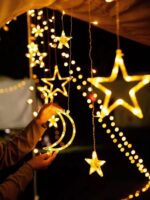 별 장식 조명줄이 있는 야외 방수형 태양열 랜턴 야외 발코니 분위기 조명