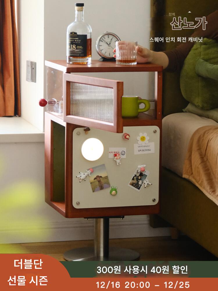 main_781697901430_0 Sanye House/Square Inch 회전 사이드 캐비닛 솔리드 우드 레트로 소파 사이드 테이블 침대 옆 벽 코너 코너 캐비닛 책꽂이 - 이미지 1