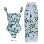 새로운 중국 스타일 휴가 스타일 여성 수영복 스커트 슈트 V넥 보수적 슬림 원피스 양면 수영복 온천 해변 - 이미지 4