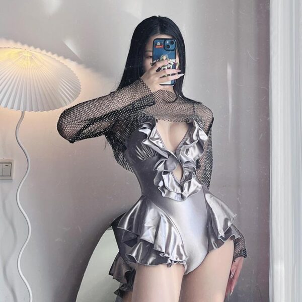 란게치 고급 새틴 우드 이어 다이아몬드 블라우스 슬리밍 배 커버 모인 홀리데이 온천 원피스 수영복 여성