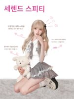 걸코코넛 버추얼아카데미 틈새 무매치 슈트 화이트 셔츠 탑 + 그레이 플리츠 스커트 - 이미지 3