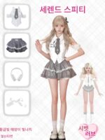 걸코코넛 버추얼아카데미 틈새 무매치 슈트 화이트 셔츠 탑 + 그레이 플리츠 스커트 - 이미지 4