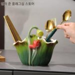 새로운 중국 스타일 에나멜 세라믹 젓가락 튜브 식기 숟가락 보관 상자 가정용 이중 튜브 젓가락 홀더 원래 연꽃 잎 젓가락 케이지 - 이미지 2
