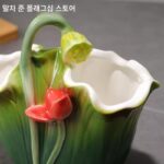 새로운 중국 스타일 에나멜 세라믹 젓가락 튜브 식기 숟가락 보관 상자 가정용 이중 튜브 젓가락 홀더 원래 연꽃 잎 젓가락 케이지 - 이미지 3