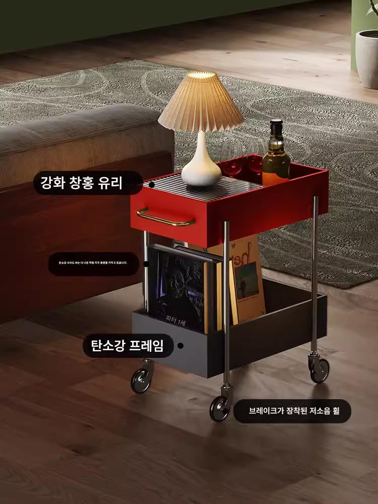 main_809130519522_0 탄탄 트롤리 다층 중고 대용량 수납 선반 이동식 소파 사이드 도파민 스낵 랙 - 이미지 1