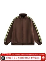 오공은 상품 가을 레트로 트렌드 스트라이프 스탠드 칼라 스포츠 재킷 남녀 느슨한 다용도 커플 캐주얼 재킷 - 이미지 2