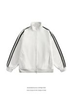 오공은 상품 가을 레트로 트렌드 스트라이프 스탠드 칼라 스포츠 재킷 남녀 느슨한 다용도 커플 캐주얼 재킷 - 이미지 3