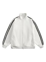 오공은 상품 가을 레트로 트렌드 스트라이프 스탠드 칼라 스포츠 재킷 남녀 느슨한 다용도 커플 캐주얼 재킷 - 이미지 5