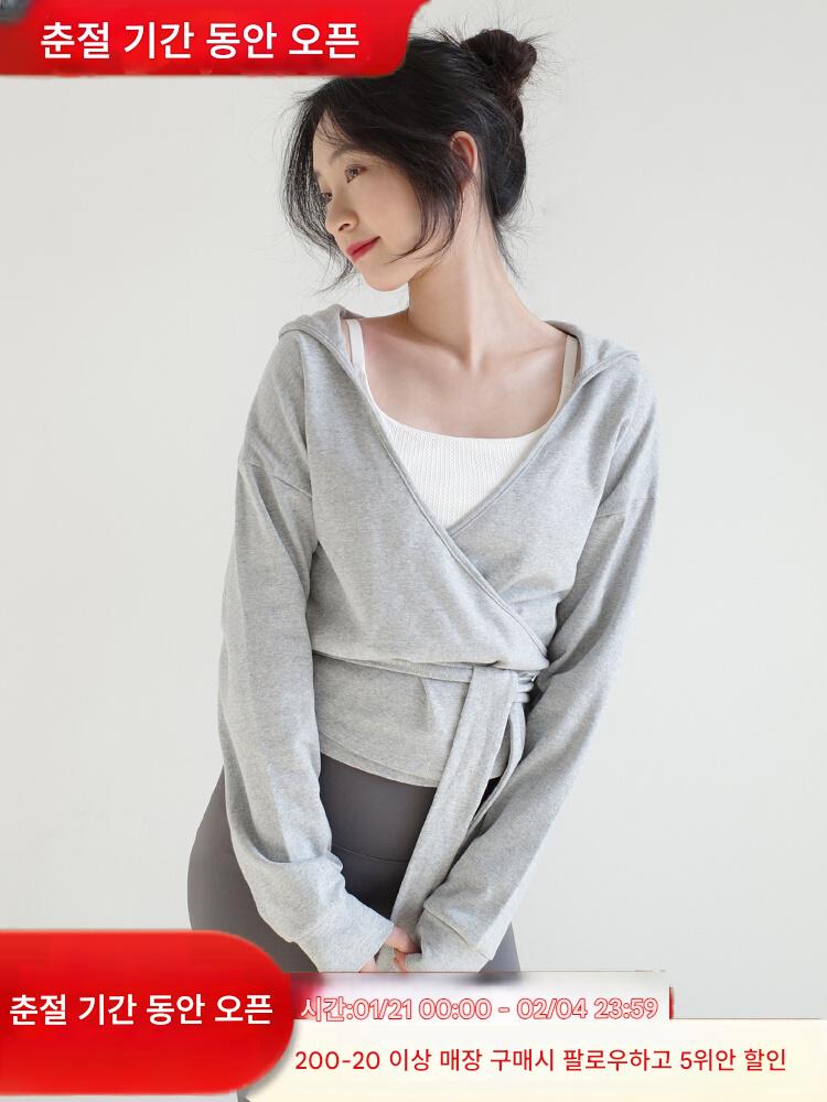 main_811184229116_0 롤링 요가 재킷 여성용 루즈 후드 스트랩 스포츠 상의 고급 가을 레이스업 피트니스 의류 - 이미지 1