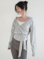 롤링 요가 재킷 여성용 루즈 후드 스트랩 스포츠 상의 고급 가을 레이스업 피트니스 의류 - 이미지 2