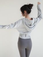 롤링 요가 재킷 여성용 루즈 후드 스트랩 스포츠 상의 고급 가을 레이스업 피트니스 의류 - 이미지 4