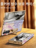 삼성 폴드6 폴딩 스크린 모바일 폰 케이스 폴드5 금도금 엣지 보호 쉘 정품 가죽 중앙 축 힌지 통합 올인원 안티 드롭 w25 샌드 스네이크 패턴 안티 엿보기 쉘 필름 폴드7 쉘에 적합 - 이미지 4