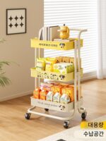 소형 트롤리 랙 간식 보관 랙 거실 주방 욕실 대용량 이동식 다층 바닥 보관 랙 - 이미지 2