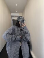 페이차이 가을 신상품 미국 니치 실루엣 긴팔 셔츠 오버사이즈 루즈 자수 스트라이프 셔츠 여성 트렌드 - 이미지 5