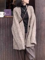 2025년 가을 겨울 신상품 루즈 레이지 스타일 V넥 스웨터 여성 코트 니치 디자인 미디 길이 니트 카디건 - 이미지 4