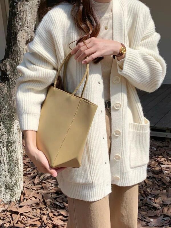 베이지색 루즈한 레이지 스타일 V넥 스웨터 카디건 여성 초봄 한국 버전 단색 다용도 중간 길이 니트 재킷