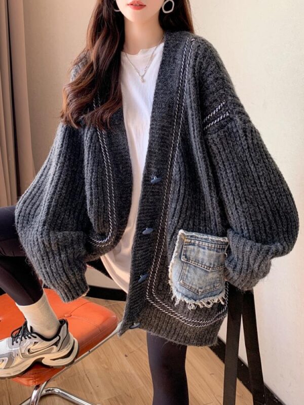 플러스 사이즈 여성 의류 2024 가을/겨울 신상품 뚱뚱한 mm 느슨한 레이지 스타일 스웨터 재킷 여성용 두꺼운 니트 카디건 상의