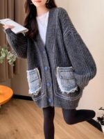 플러스 사이즈 여성 의류 2024 가을/겨울 신상품 뚱뚱한 mm 느슨한 레이지 스타일 스웨터 재킷 여성용 두꺼운 니트 카디건 상의 - 이미지 2
