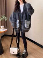 플러스 사이즈 여성 의류 2024 가을/겨울 신상품 뚱뚱한 mm 느슨한 레이지 스타일 스웨터 재킷 여성용 두꺼운 니트 카디건 상의 - 이미지 3