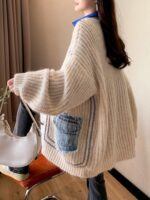 플러스 사이즈 여성 의류 2024 가을/겨울 신상품 뚱뚱한 mm 느슨한 레이지 스타일 스웨터 재킷 여성용 두꺼운 니트 카디건 상의 - 이미지 4