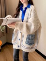 플러스 사이즈 여성 의류 2024 가을/겨울 신상품 뚱뚱한 mm 느슨한 레이지 스타일 스웨터 재킷 여성용 두꺼운 니트 카디건 상의 - 이미지 5