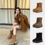 UGG 카운터 스트레이트 헤어 여성용 편안하고 세련된 웨지 힐 두꺼운 바닥 인어 펜슬 미드 튜브 스노우 부츠 1158313