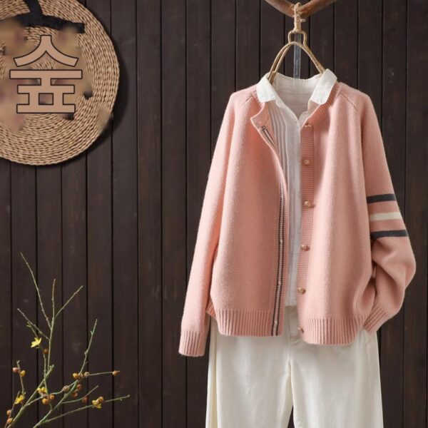 가을 신상 패션 올매치 솔리드 컬러 긴팔 니트 가디건 여성 짧은 루즈 슬림 싱글 브레스트 스웨터 재킷