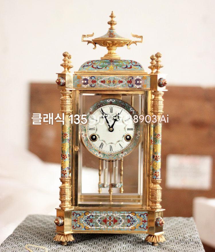 main_8295524643_0 유럽 및 미국 복고풍 탁상 시계 창의적인 진자 시계 거실 벽난로 클루아조네 에나멜 금도금 기계식 시계 - 이미지 1