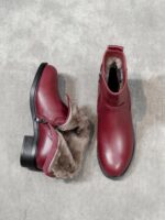 겨울 라운드 투 퍼 통합 여성용 부츠 따뜻하고 두꺼운 와인 레드 울 짧은 부츠 여성 두꺼운 바닥 북동부 면화 신발