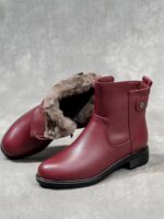 겨울 라운드 투 퍼 통합 여성용 부츠 따뜻하고 두꺼운 와인 레드 울 짧은 부츠 여성 두꺼운 바닥 북동부 면화 신발 - 이미지 3