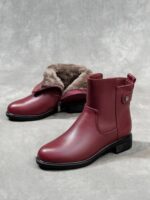 겨울 라운드 투 퍼 통합 여성용 부츠 따뜻하고 두꺼운 와인 레드 울 짧은 부츠 여성 두꺼운 바닥 북동부 면화 신발 - 이미지 4