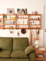 벽걸이 선반 뒤에 견고한 목재 초박형 도어 벽걸이 벽걸이 디스플레이 선반 홈 다층 수납 선반 책장 체리 나무 - 이미지 2