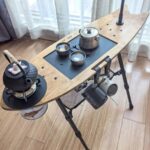 야외 비행 물고기 테이블 스케이트보드 테이블 캠핑 휴대용 접이식 다리 티 트레이 스토브 다기능 전술 테이블 높이 조절 가능