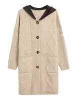 가을 후드 니트 가디건 여성 중간 길이 2024년 신상품 가을 겨울 루즈 아우터웨어 울 스웨터 코트 - 이미지 5